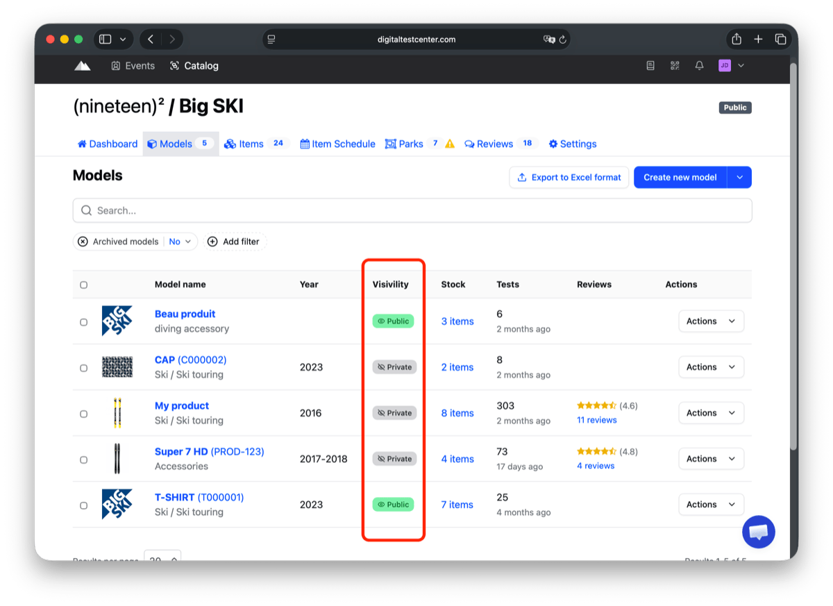 Check public visibility in the model list