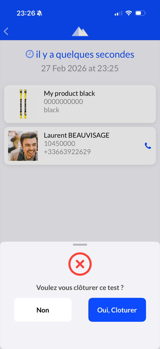 Close Test Confirmation